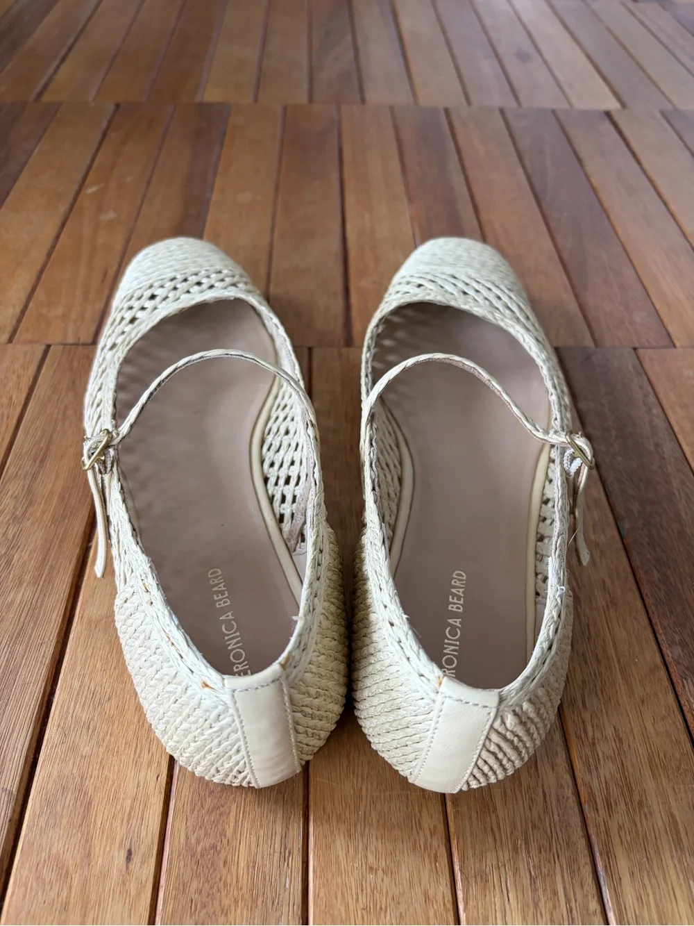 Veronica Beard Natural Beige Woven Mary Jane Flats